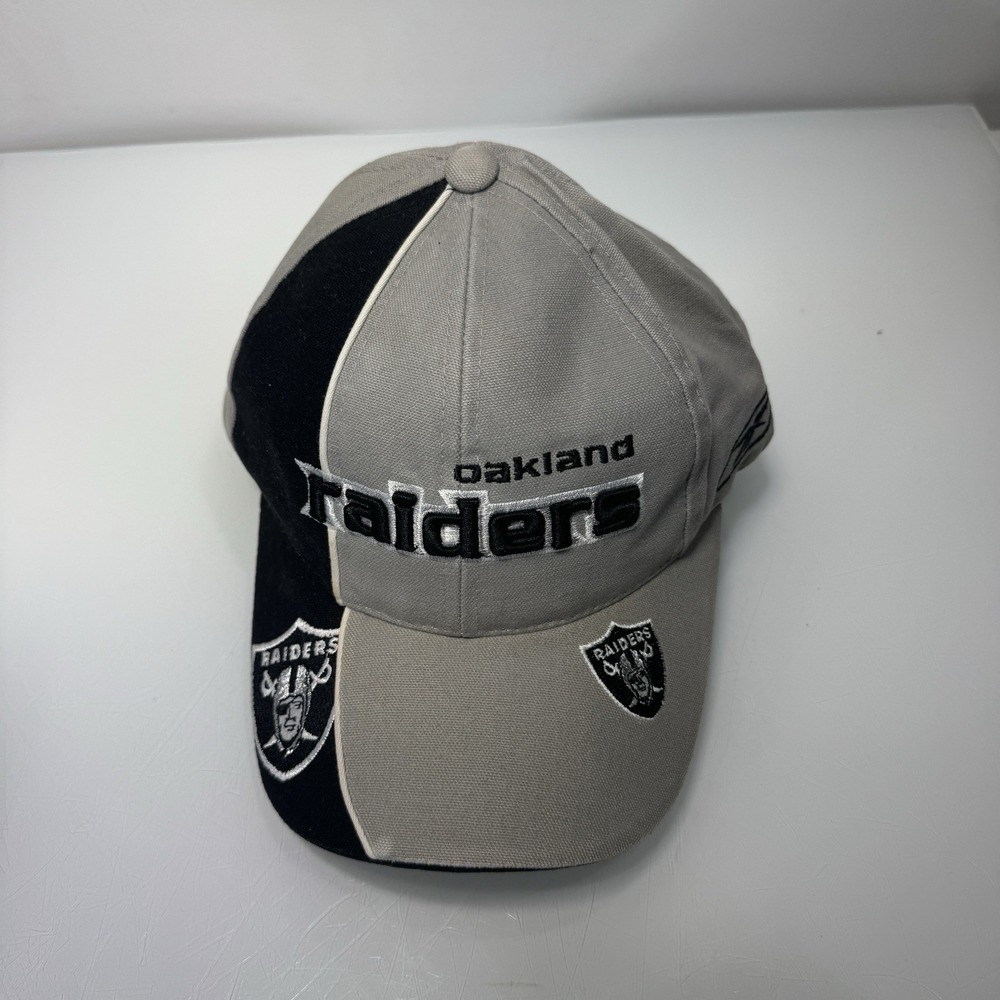 Vintage Oakland Raiders Reebok Strapback Sports Hat NFL 90s Black Gray Pinwheel - Picture 5 of 9